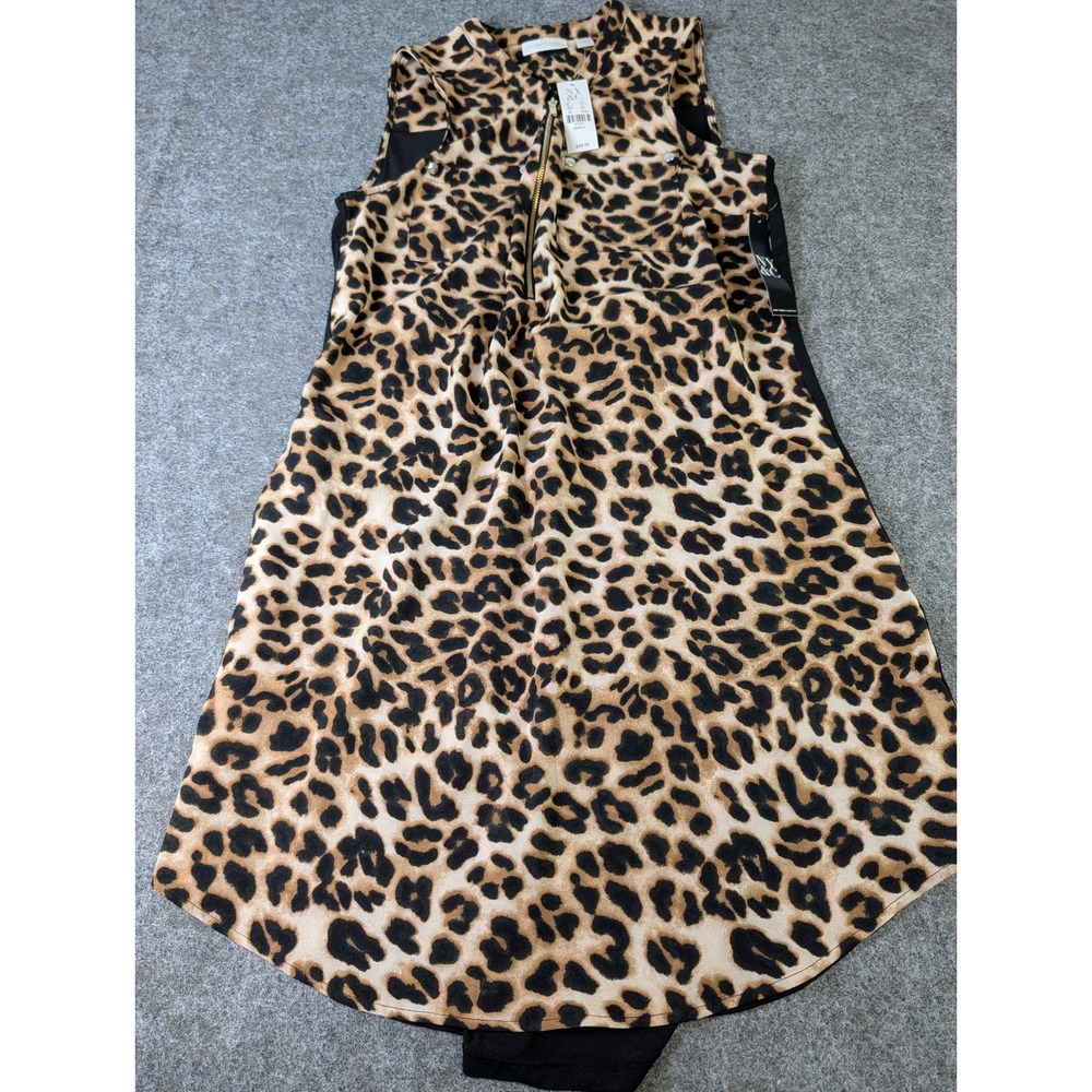 New York & Company Leopard Print Quarter Zip High Low Tunic Top Small 2536 NWT